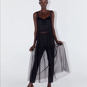 Zara Tulle Swiss Dot Sheer Dress in Black (Size M)